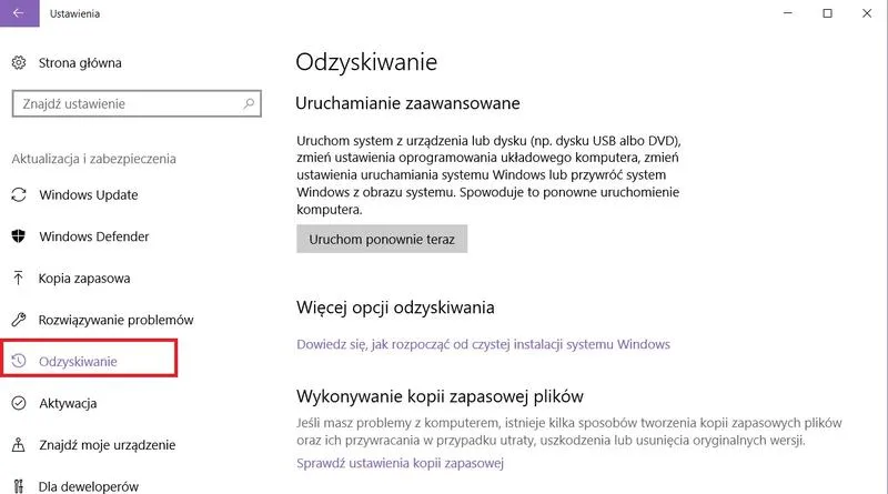 Bezpieczne resetowanie Windows 10