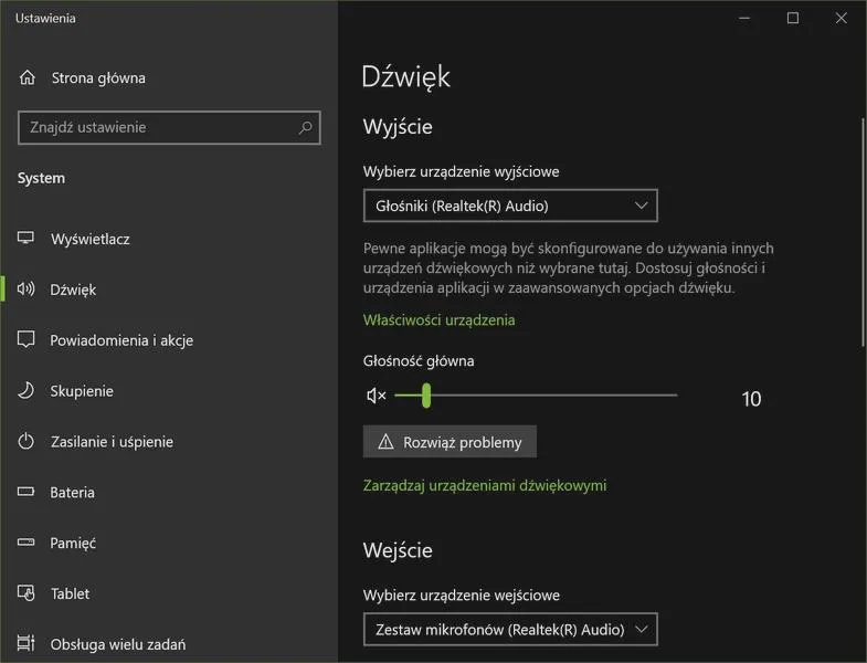 Ustawienia dźwięku w systemie Windows